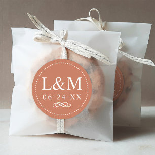 Klassieke Elegante Terracotta Monogram Huwelijk Ronde Sticker