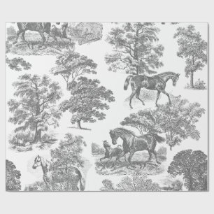 Klassieke Elegante Vintage Grijze Paarden Toile Cadeaupapier