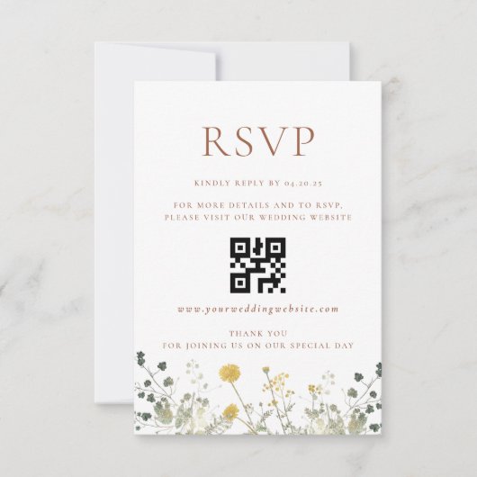 Klassieke Elegante Wilde Bloemen Bruiloft QR code RSVP Kaartje (Voorkant)