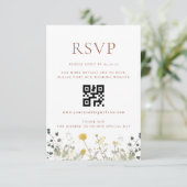 Klassieke Elegante Wilde Bloemen Bruiloft QR code RSVP Kaartje (Staand voorkant)