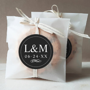 Klassieke Elegante Zwarte Monogram Bruiloft Ronde Sticker