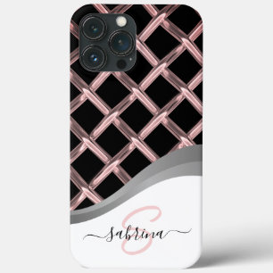 Klassieke Elegante Zwarte & Zilveren Metalen Monog iPhone 13 Pro Max Hoesje