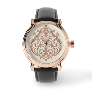 Klassieke Elegantie Mozaïek Roze Goud, Design Kuns Horloge