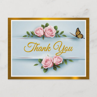 Klassieke elegantie Roze rozen, vlinder Bedankt Briefkaart