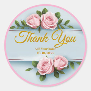 Klassieke elegantie roze rozen, vlinder bedankt ronde sticker