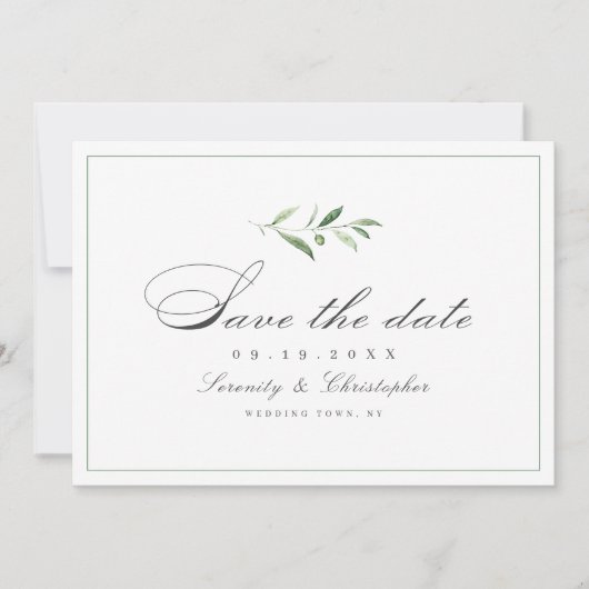 Klassieke elegantie script eenvoudig groen opslaan save the date (Voorkant)