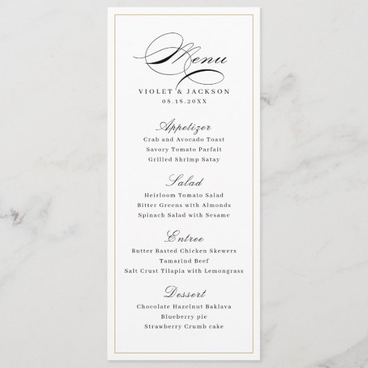Klassieke elegantie script eenvoudige bruiloft menu (Voorkant)