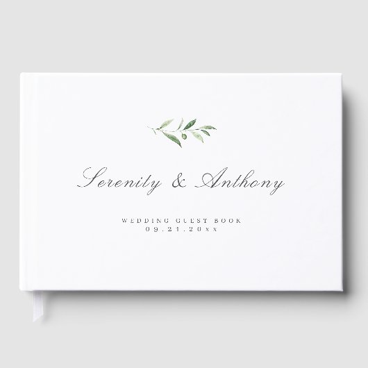 Klassieke elegantie script Simple Greenery Wedding Gastenboek (Voorkant)
