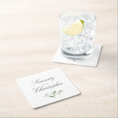 Klassieke elegantie script Simple Greenery Wedding Vierkante Kartonnen Onderzetter (Insitu)