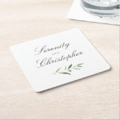 Klassieke elegantie script Simple Greenery Wedding Vierkante Kartonnen Onderzetter (Schuin)