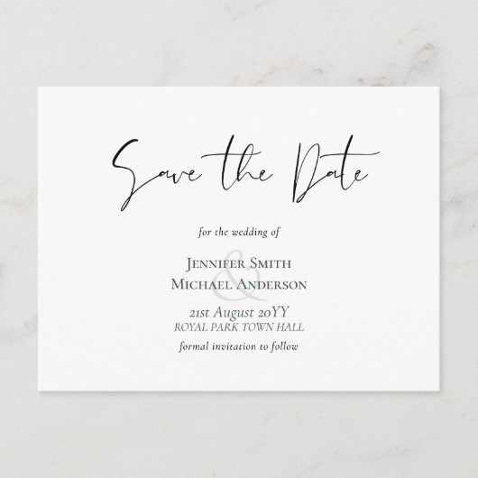 Klassieke Elegantie Witte Script Save the Date Bud Briefkaart (Voorkant)