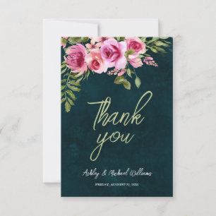 Klassieke Emerald Green Floral Dark Moody Wedding Bedankkaart