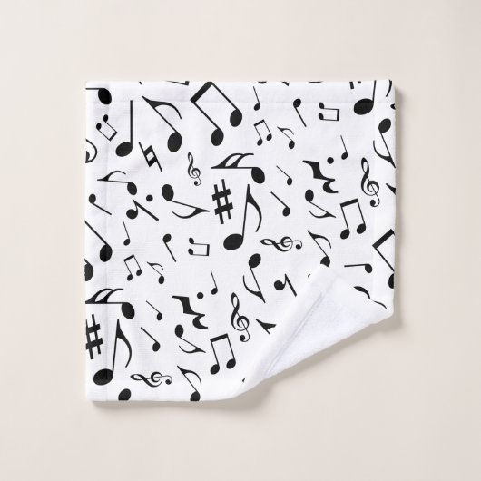 Klassieke en eenvoudige zwarte Muzieknoten op wit Bad Handdoek (Wasdoekje)