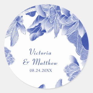 Klassieke en moderne blauwe bruiloft ronde sticker