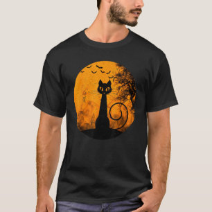 Klassieke Enge Halloween Zwarte Kat Kostuum Retro T-shirt