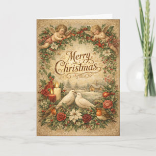 Klassieke engel cherub kerstman feestdagen kaart