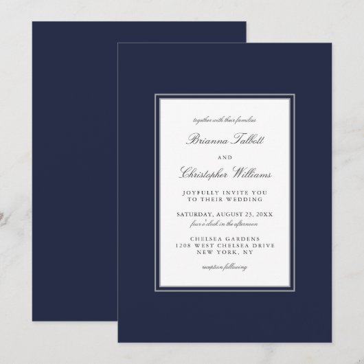 Klassieke eslegance Simple Navy Blue Wedding Kaart (Voorkant / Achterkant)