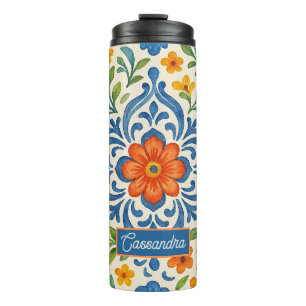 Klassieke Etnische Mediterrane Bloemenkunst Patroo Thermosbeker