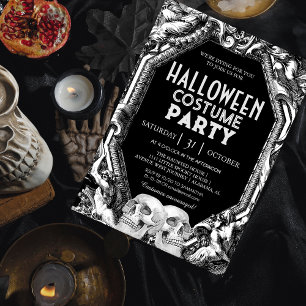 Klassieke ets schedel Halloween kostuumfeest Kaart