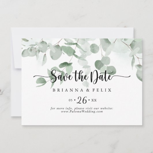 Klassieke Eucalyptus Foliage Horizontal Wedding Save The Date (Voorkant)