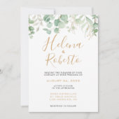 Klassieke Eucalyptus Gold Leaf Formal Wedding Kaart (Voorkant)
