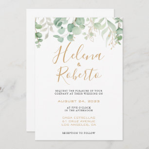 Klassieke Eucalyptus Gold Leaf Formal Wedding Kaart