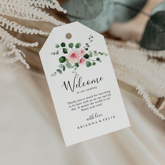 Klassieke Eucalyptus Pink Floral Weddenschap Welko Cadeaulabel