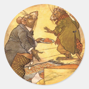 Klassieke fabel van Aesopus, Landmuis, Stadmuis Ronde Sticker