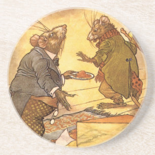 Klassieke fabel van Aesopus, Landmuis, Stadmuis Zandsteen Onderzetter