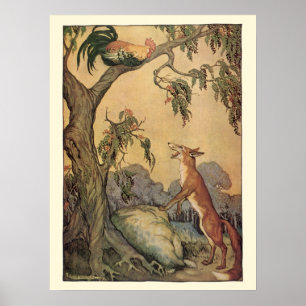 Klassieke Fabels van Aesopus, Vos, Haan en de Hond Poster