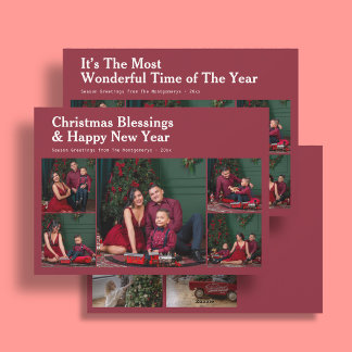 Klassieke Familie 9 Foto Kerst Citaat Rood Feestdagenkaart