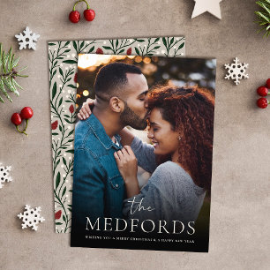 Klassieke familienaam Floral Terug Foto Feestdagenkaart