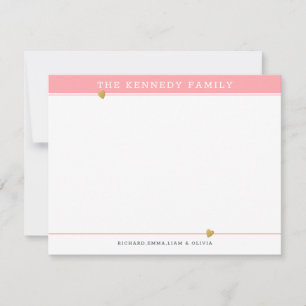 Klassieke familienaam Gouden Hart Roze en Wit Notitiekaartje