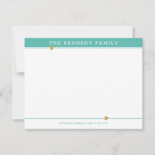 Klassieke familienaam Gouden Hart Turquoise  En Wi Notitiekaartje