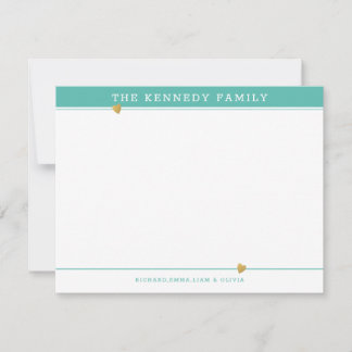 Klassieke familienaam Gouden Hart Turquoise  En Wi Notitiekaartje