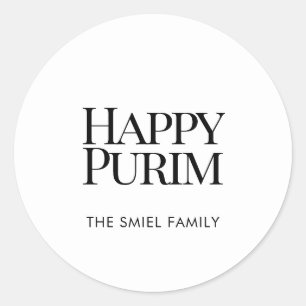 Klassieke familienaam Happy Purim witte sticker