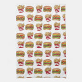 Klassieke Fast Food Pairing Burger and French Frie Theedoek (Verticaal)