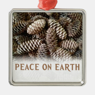 Klassieke feestdag Pine Kone Peace on Earth Metalen Ornament