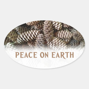 Klassieke feestdag Pine Kone Peace on Earth Ovale Sticker