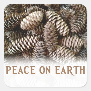 Klassieke feestdag Pine Kone Peace on Earth Vierkante Sticker