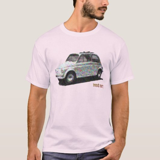 Klassieke Fiat 500 in wit op lichtroze T-shirt (Voorkant)