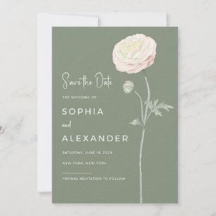 Klassieke fijne kunst aquarel ranunculus   save the date