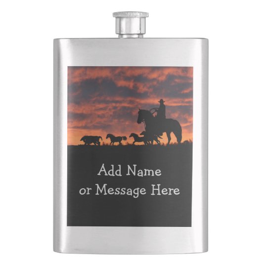 Klassieke Flask Cowboy and Sunset  Flacon (Voorkant)
