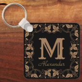  Klassieke Floral Aangepaste Monogram Naam Sleutelhanger (Voorkant)