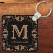  Klassieke Floral Aangepaste Monogram Naam Sleutelhanger (Achterkant)