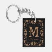  Klassieke Floral Aangepaste Monogram Naam Sleutelhanger (Voorkant Links)