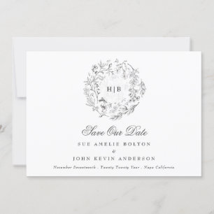 Klassieke Floral krans Monogram bruiloft foto Save The Date
