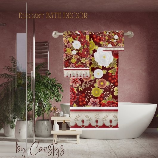 Klassieke Florals Rust, Bruin, Olijf Bad Handdoek