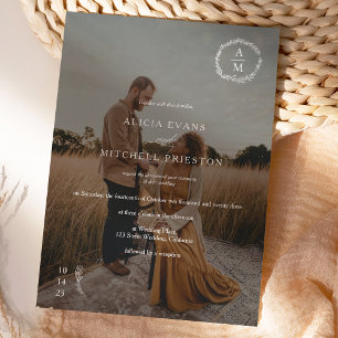 Klassieke flormonogram witte trouwfoto kaart