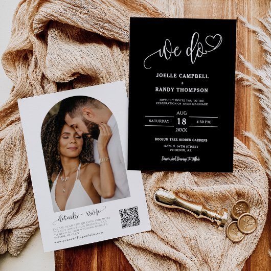 Klassieke formele Black We Do Boho Arch Foto QR-co Kaart